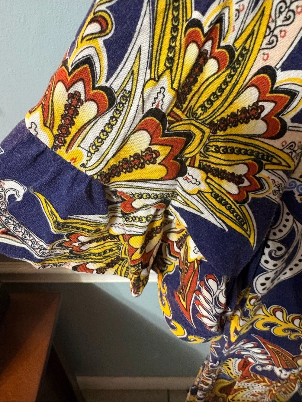 Navy Paisley Midi Dress with Yellow & Orange Accents by Viishow - Picture 4 of 5